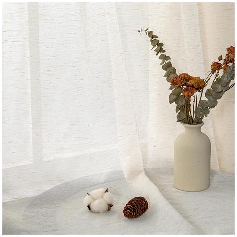 Tende Con Occhielli 2 Pezzi 245x140cm Semitrasparenti Effetto Lino Bianco - Foto 2