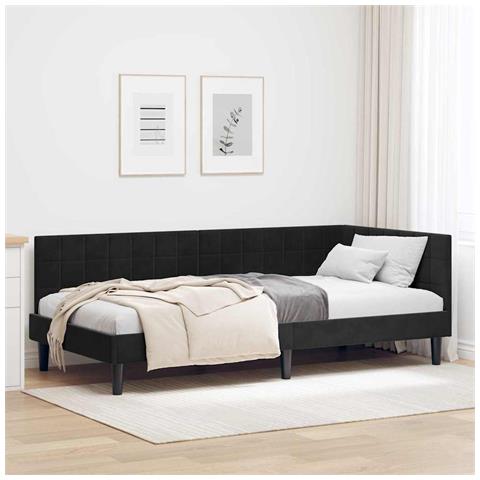 Cornice del letto ad angolo Nero 90 cm x 200 cm Velluto - Foto 2