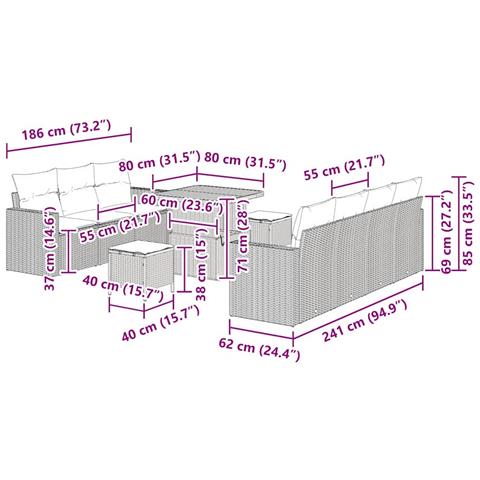 Set Divano da Giardino 10 pcs Beige polyrattan - Foto 9