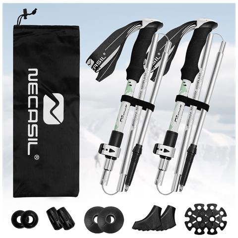 Set Di Bastoncini Da Trekking Pro A 5 Sezioni: Lega Di Alluminio, Pieghevoli, Estensibili Per Escursioni E Avventure All'aperto White - Foto 2