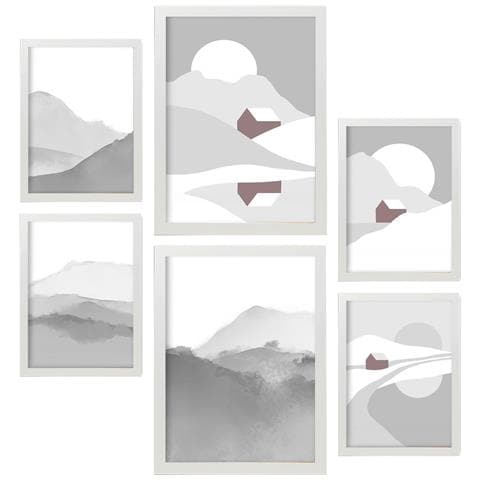 Set Di 6 Stampe Toni Naturali In Sfondi Astratti Dipinti Decorativi Estetici Per Il Tuo Soggiorno, Camera Da Letto, Casa A3 & A4 Cornice Bianca - Foto 1