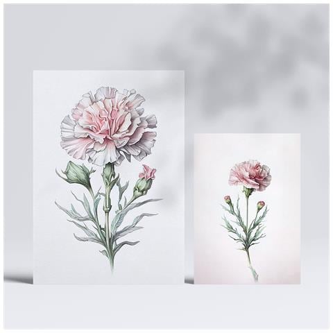 Set Di 6 Stampe Fiori Rosa Chiaro. Stampe Naturalistiche E Botaniche A Colori Con Motivi Floreali Su Sfondi Bianchi. Design D'interni. A3 & A4 Senza Cornice - Foto 2