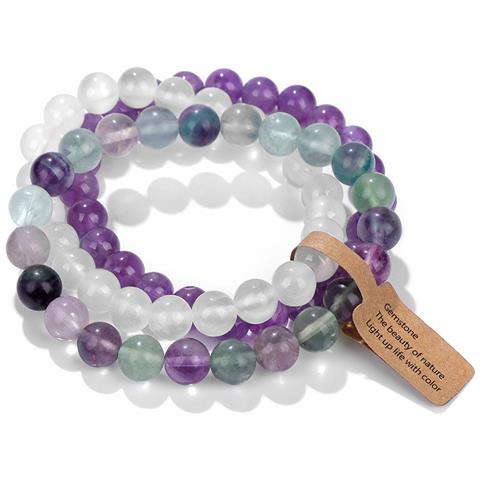 Set Di Braccialetti Elastici Con Perle Di Pietra Vulcanica, Occhio Di Gatto Multicolore E Agata (3 Pezzi) - Foto 1