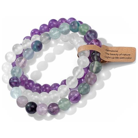 Set Di Braccialetti Elastici Con Perle Di Pietra Vulcanica, Occhio Di Gatto Multicolore E Agata (3 Pezzi) - Foto 4