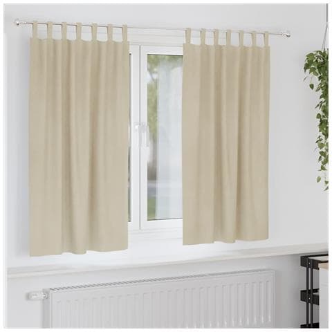 Tende con tende 2 pcs Crema 140 x 175 cm Velluto - Foto 2