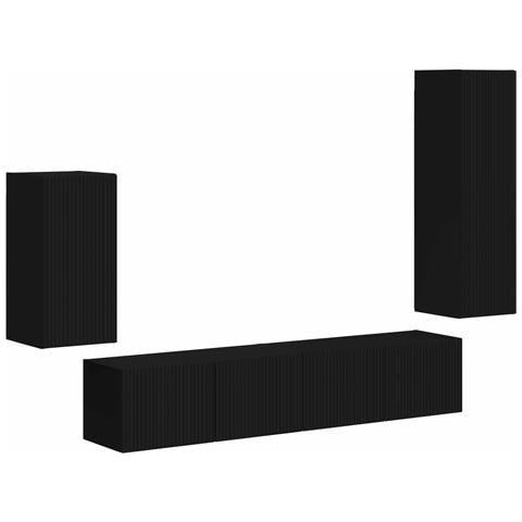 Set mobile TV Montaggio a parete 4 pcs Nero Legno multistrato - Foto 1