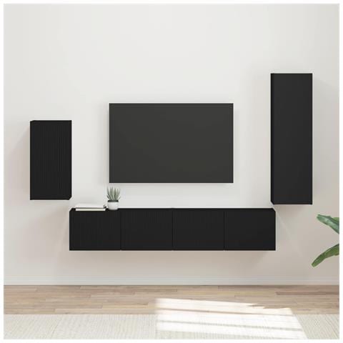 Set mobile TV Montaggio a parete 4 pcs Nero Legno multistrato - Foto 2