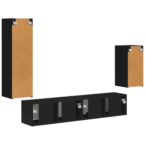 Set mobile TV Montaggio a parete 4 pcs Nero Legno multistrato - Foto 9