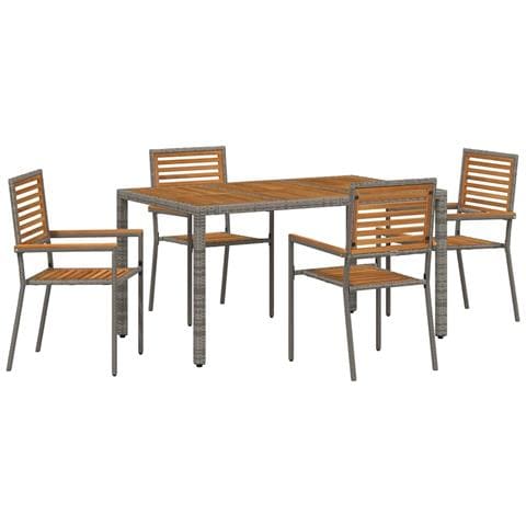 Set da Pranzo per Giardino 5 pcs Grigio e Marrone polyrattan - Foto 1