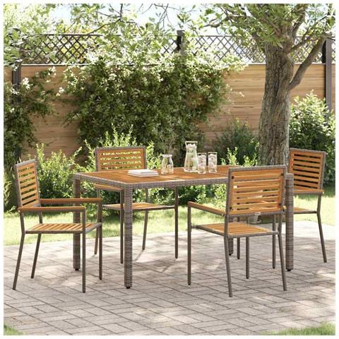 Set da Pranzo per Giardino 5 pcs Grigio e Marrone polyrattan - Foto 2