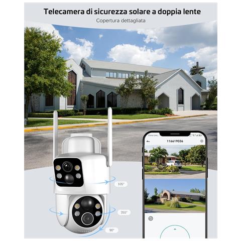2k Telecamera Wi-fi Esterno Senza Fili Solare Ptz Con Doppio Obiettivo Doppio Pir, Batteria 10000mah, 355°p 90°t, Intelligenza Artificiale, Pannello Solare 6w, Ip66 - Foto 2
