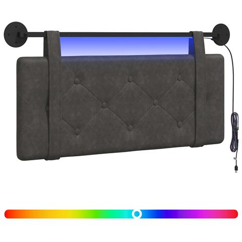 Testiera sospesa Con luce LED Nero PU Antico - Foto 1