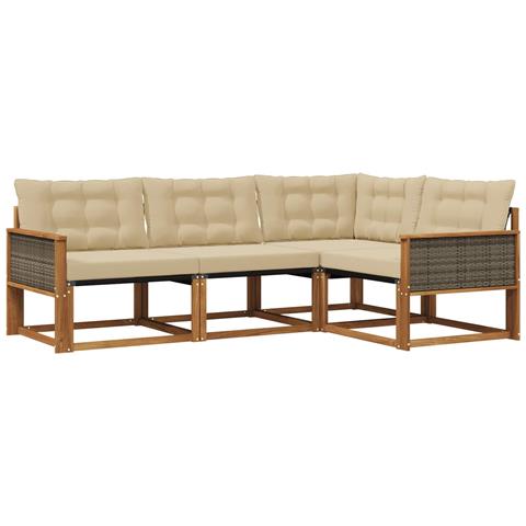 Set di divani da esterno con cuscino 4 pcs Naturale e Beige - Foto 1