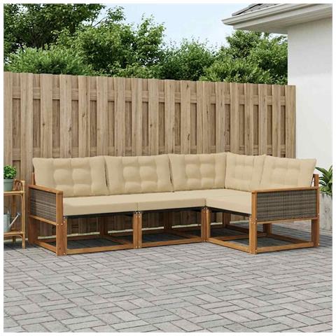 Set di divani da esterno con cuscino 4 pcs Naturale e Beige - Foto 2