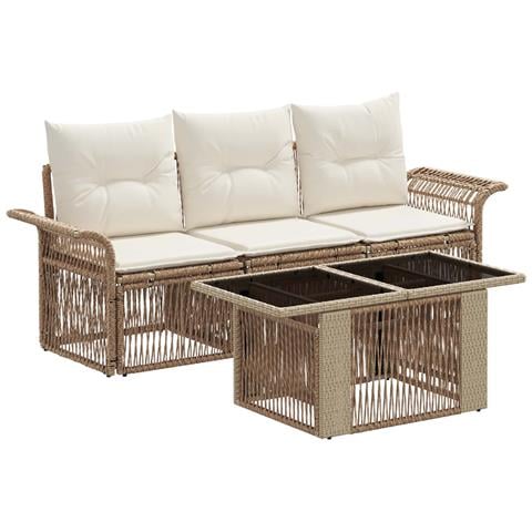 Set Divano da Giardino 4 pz Beige e Bianco Crema polyrattan - Foto 1