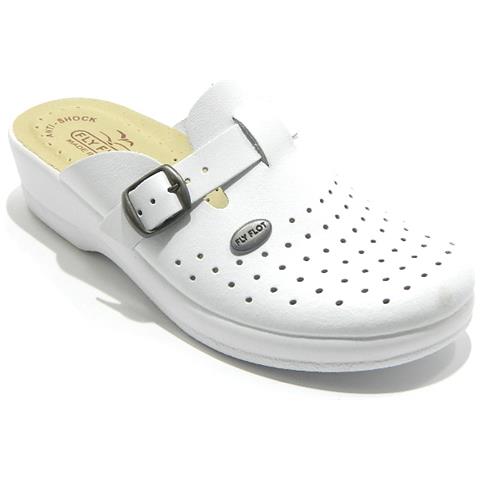 63465 Ciabatte Sabot Donna Sanitario Con Fibbia Vera Pelle Bianco - 41 Bianco - Foto 1