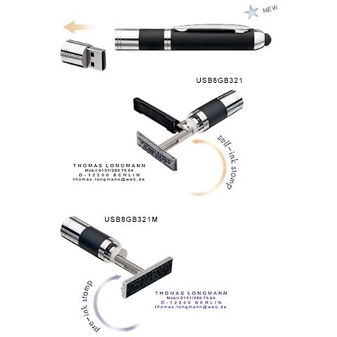 Penna Timbro Nero 3 In 1 Preinchiostrato Con Pen Drive 8 Gb Heri Usb8gb321 - Personalizzabile 33x8,7 Mm 3 Righe - Foto 1