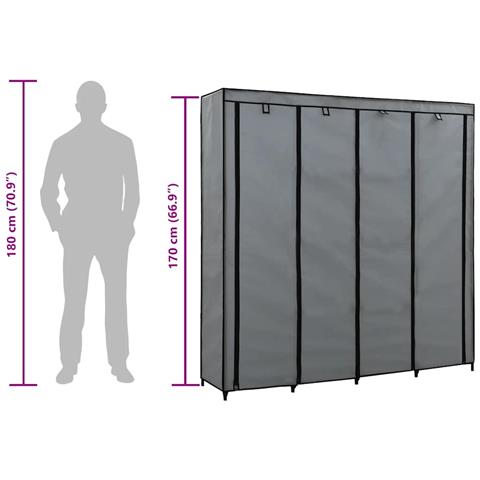 Guardaroba Con 4 Scomparti Grigio 175x45x170 Cm - Foto 2