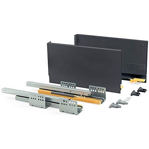 Kit Cassetto Cucina O Bagno Con Guide Ad Estrazione Totale E Chiusura Soft, Altezza 185mm E Profondità 350mm, Grigio Antracite - Foto 1