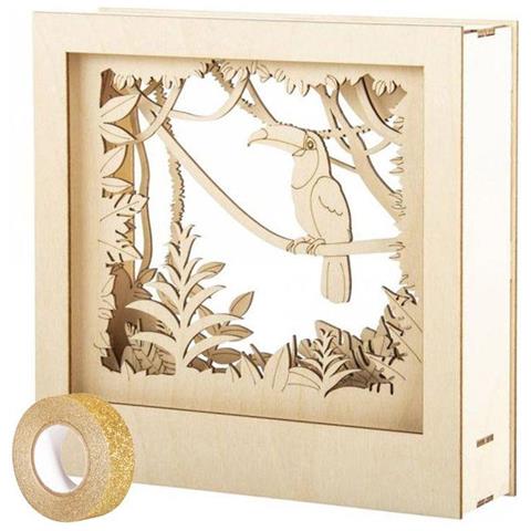 Cornice Decorativa In Legno Con Modello 3d 24 X 24 X 6,5 Cm Tucano + Washi Tape Dorato 5 M - Foto 1