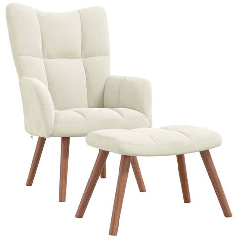 Poltrona Relax con Poggiapiedi Bianco Crema in Velluto - Foto 1