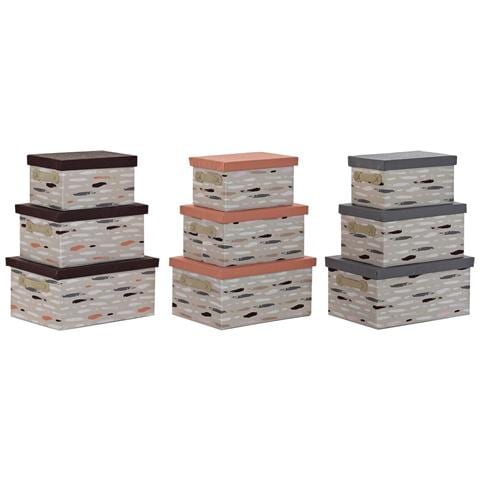 Set Di Scatole Per Sistemare Impilabili Dkd Home Decor Marrone Grigio Arancio 40 X 30 X 20 Cm - Foto 1