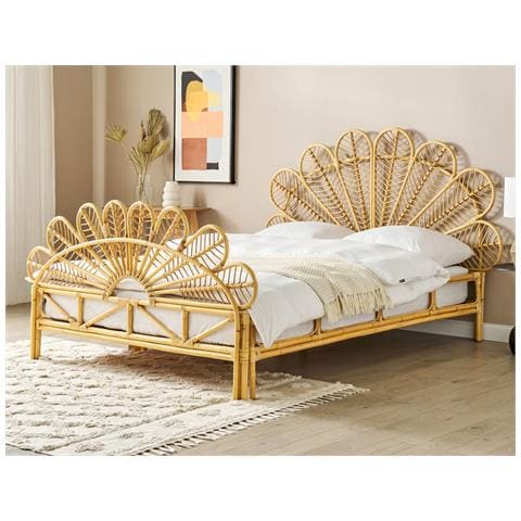 Letto Matrimoniale Rattan Legno Chiaro 160 X 200 Cm Florentine - Foto 1