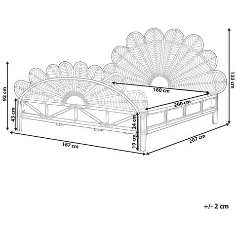 Letto Matrimoniale Rattan Legno Chiaro 160 X 200 Cm Florentine - Foto 8