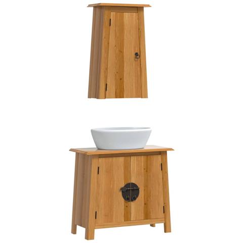 Set Mobili Da Bagno 2 Pz In Legno Massello Di Pino - Foto 3