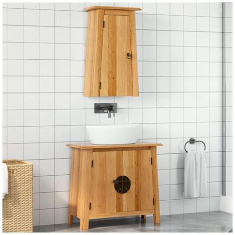 Set Mobili Da Bagno 2 Pz In Legno Massello Di Pino - Foto 1