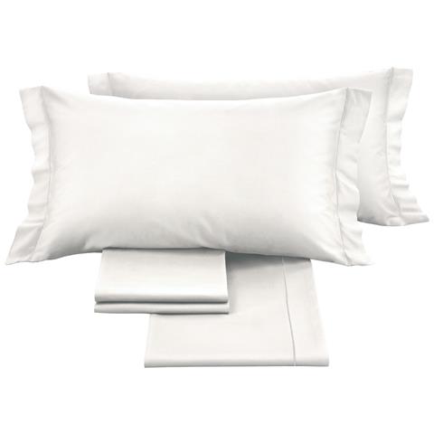 Completo Lenzuola Matrimoniale 100% Raso Cotone Tinta Unita Made Italy Matrimoniale Bianco - Foto 5