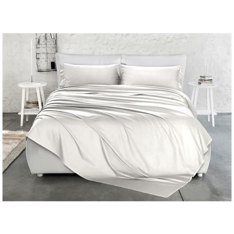 Completo Lenzuola Matrimoniale 100% Raso Cotone Tinta Unita Made Italy Matrimoniale Bianco - Foto 1