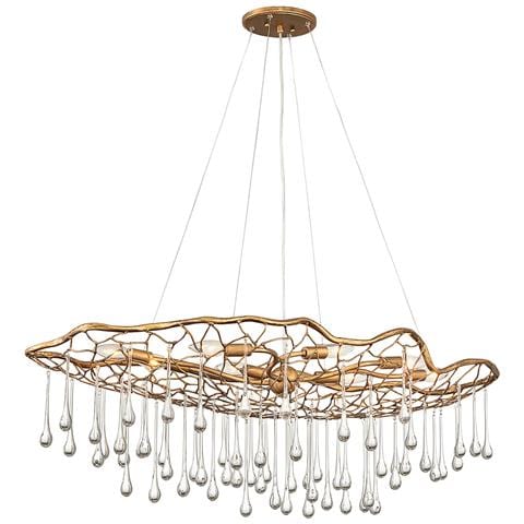 Lampadario Contemporaneo Laguna Acciaio Oro Brunito Vetro 8 Luci E14 - Foto 1
