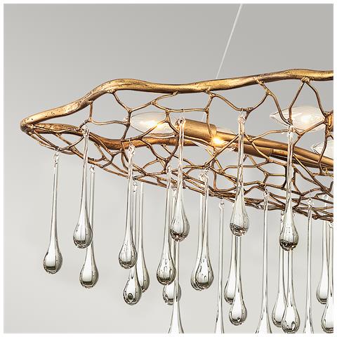 Lampadario Contemporaneo Laguna Acciaio Oro Brunito Vetro 8 Luci E14 - Foto 2