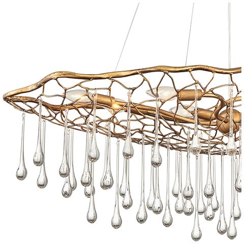 Lampadario Contemporaneo Laguna Acciaio Oro Brunito Vetro 8 Luci E14 - Foto 4