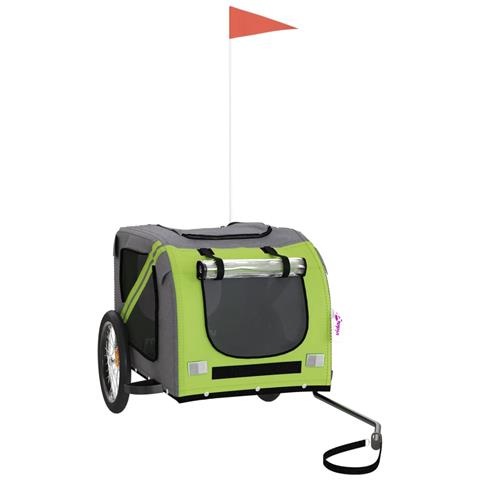 Rimorchio Da Bici Per Animali Verde E Grigio Oxford E Ferro - Foto 1