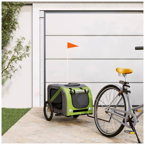 Rimorchio Da Bici Per Animali Verde E Grigio Oxford E Ferro - Foto 8
