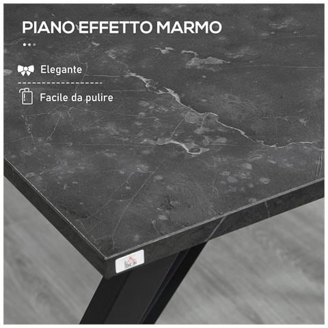 Bancone Bar E Tavolo Alto Stile Moderno Industriale Effetto Marmo Tavolo In Legno E Acciaio 120x60x102 Cm Nero - Foto 2