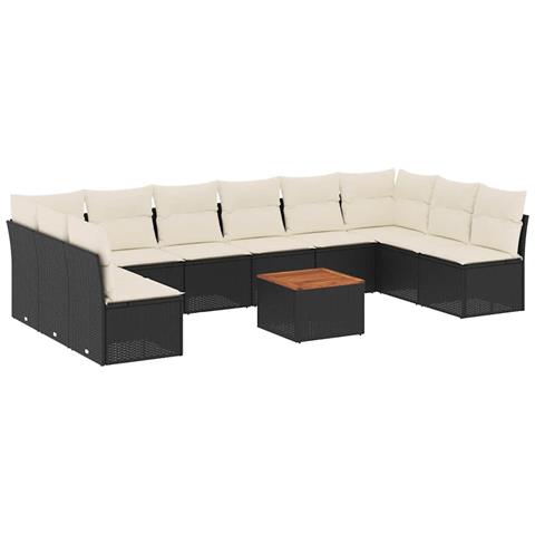 Set Divani da Giardino 11 pz con Cuscini in Polyrattan Nero - Foto 1