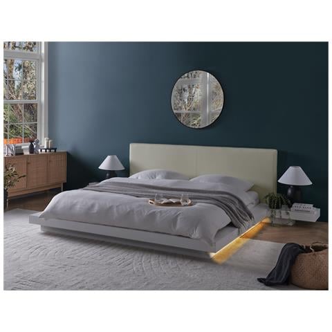 Letto Matrimoniale Led Ecopelle Bianco 180 X 200 Cm Zen - Foto 1