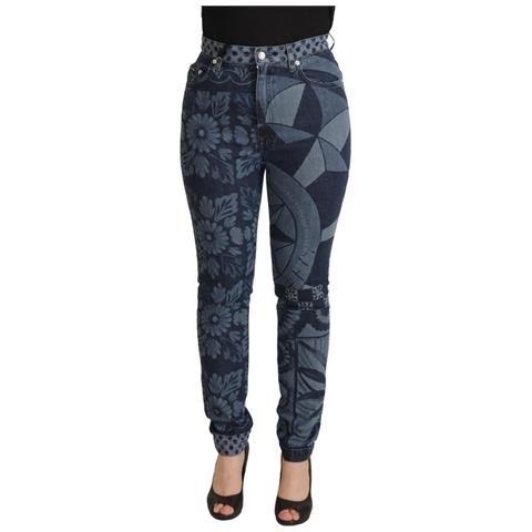 Jeans Skinny In Denim A Vita Alta Floreale Blu - It40-s - Foto 1