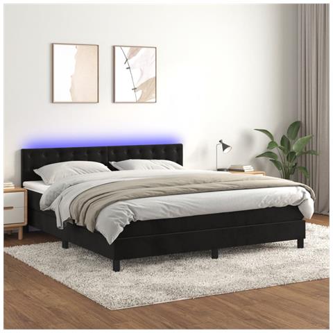 Letto a Molle con Materasso e LED Nero 180x200 cm in Velluto - Foto 2