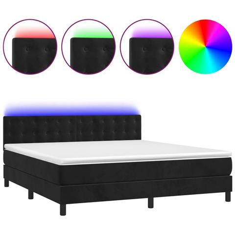 Letto a Molle con Materasso e LED Nero 180x200 cm in Velluto - Foto 1