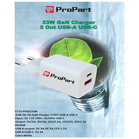 Carica Batterie QC GaN 33W PD 2 Output USB-A + USB-C - Foto 1