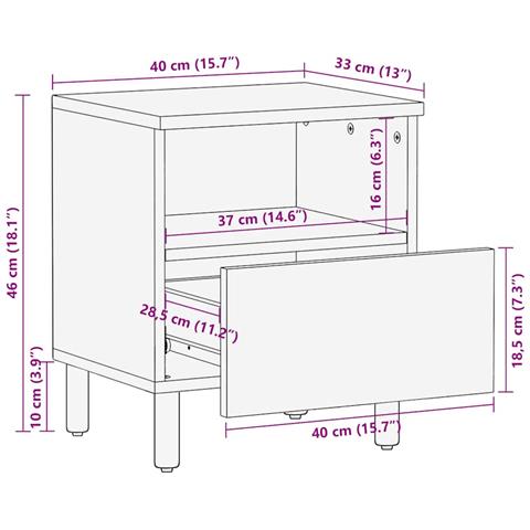 Comodino 40x33x46 cm in Legno Massello di Acacia - Foto 2