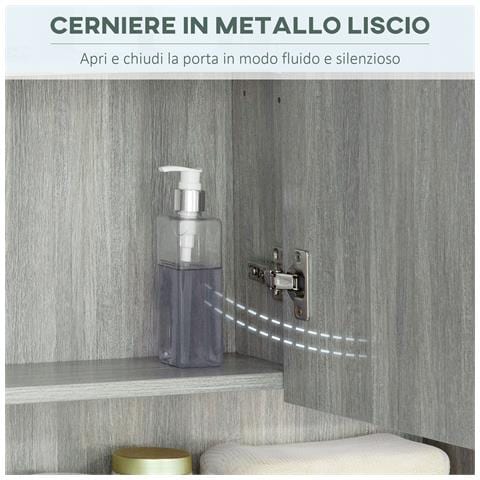 Armadietto con Specchio a 4 Sezioni con Ripiani Regolabili, in Legno e Vetro, 90x15x75 cm, Grigio - Foto 6