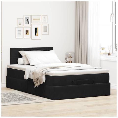 Pouf Letto Con Materasso Nero 120x190 Cm Velluto - Foto 3