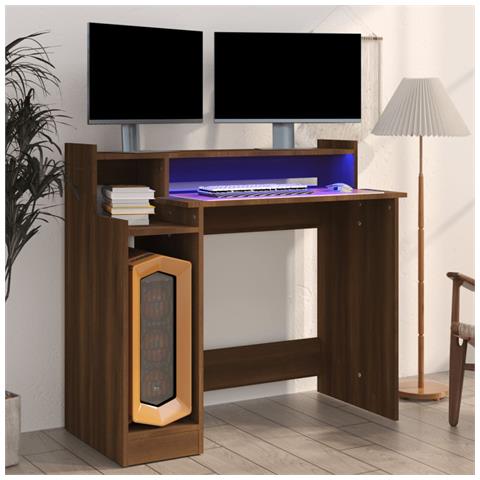 Lusso Casadino -  Scrivania Con Luci Led Marrone Rovere 97x45x90cm In Multistrato - Foto 8