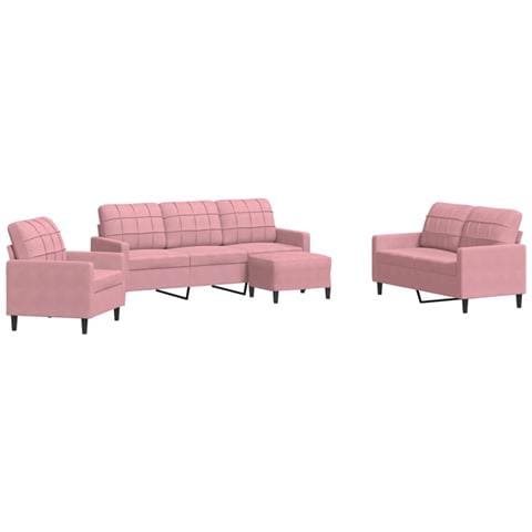 Set di Divani 4 pz con Cuscini rosa in Velluto - Foto 1