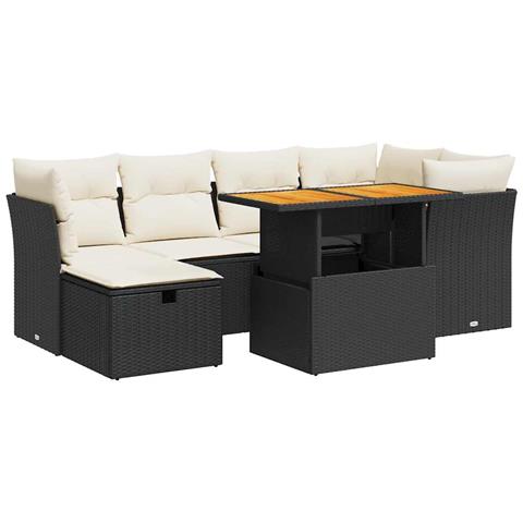 Set Divani da Giardino con Cuscini 7pz Nero Polyrattan Acacia - Foto 1